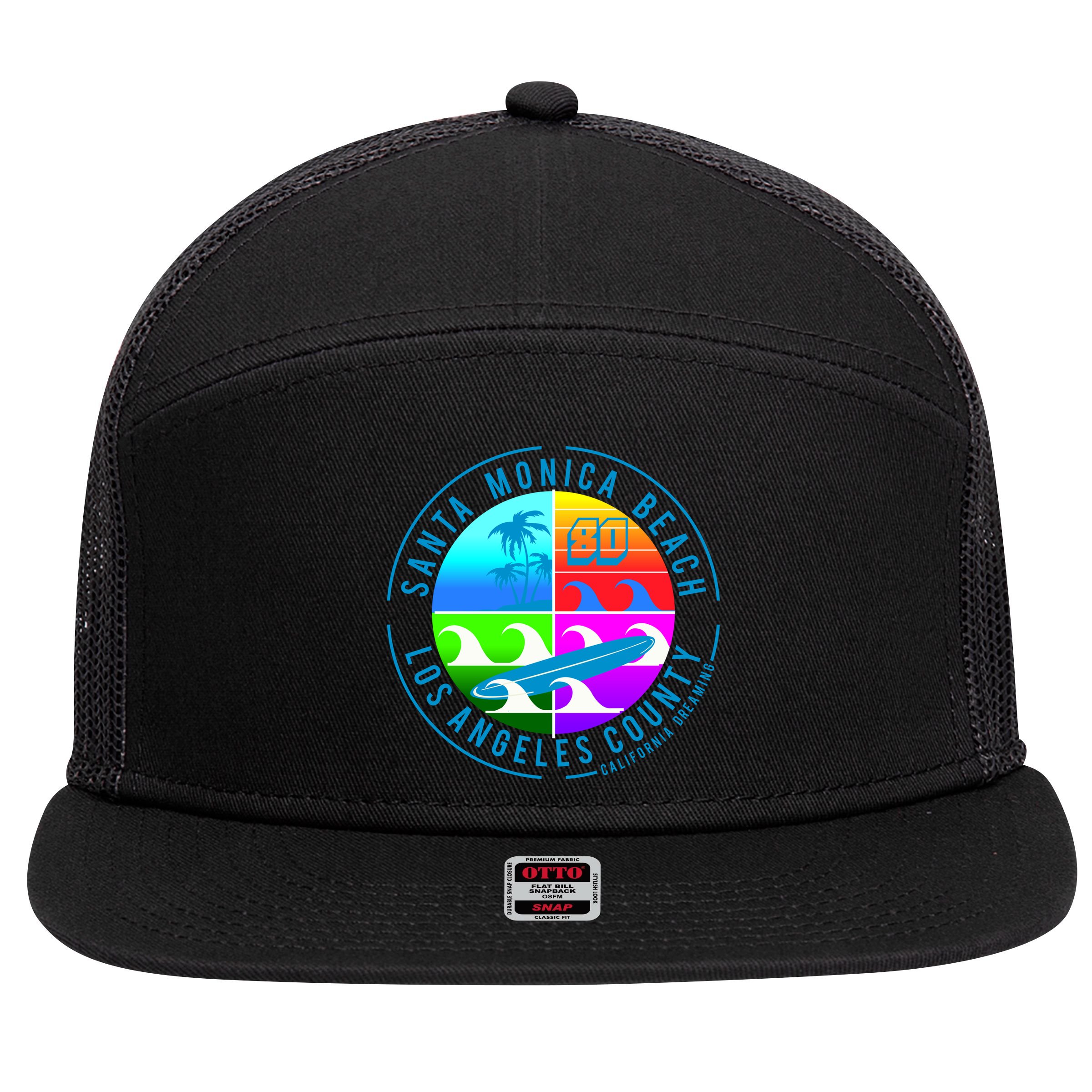 Retro Santa Monica Beach 7 Panel Mesh Trucker Snapback Hat