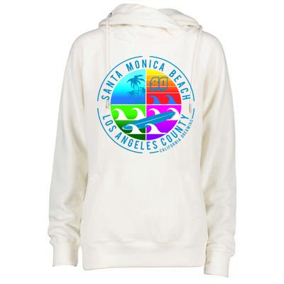 Retro Santa Monica Beach Womens Funnel Neck Pullover Hood