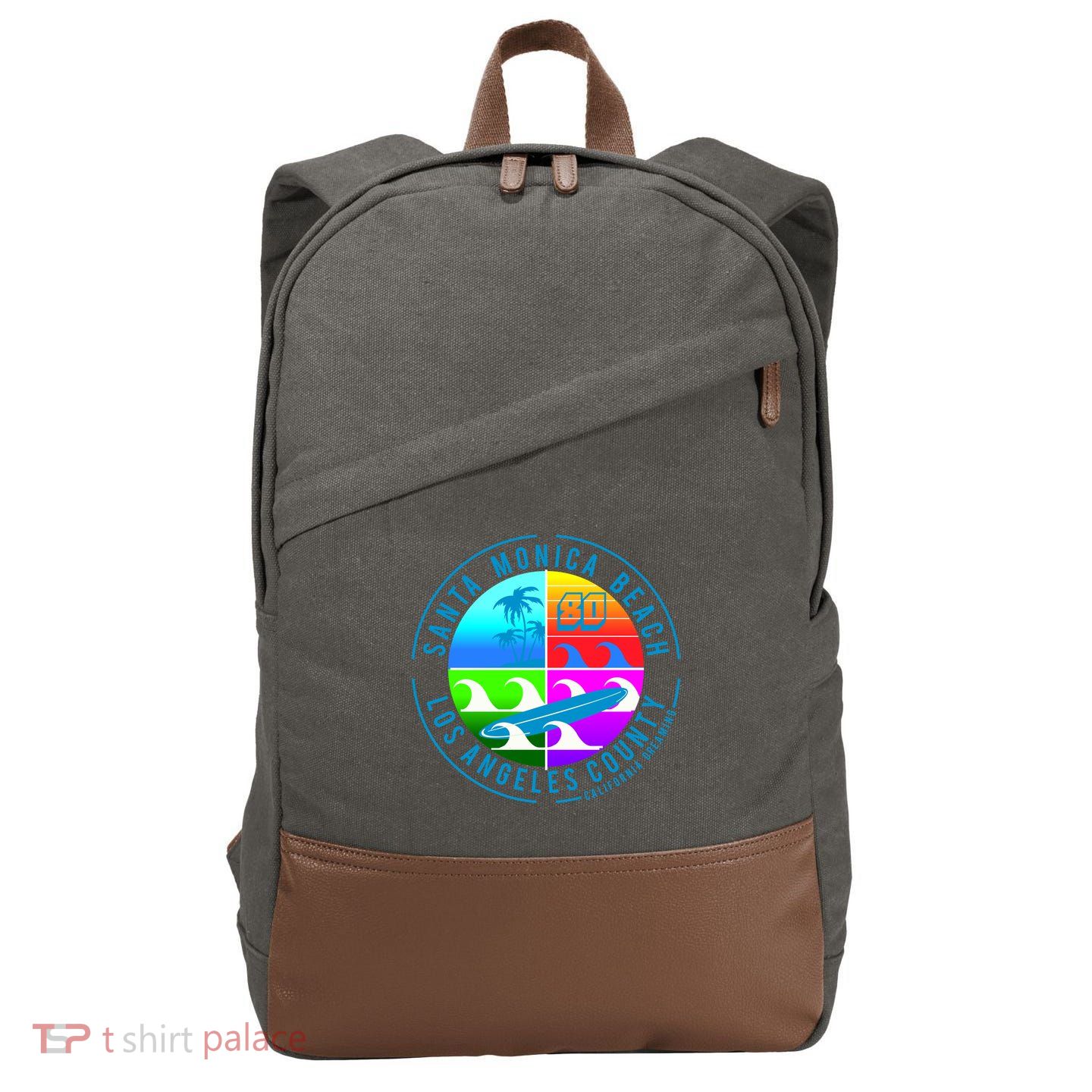 Retro Santa Monica Beach Cotton Canvas Backpack