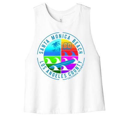 Retro Santa Monica Beach Women's Racerback Cropped Tank