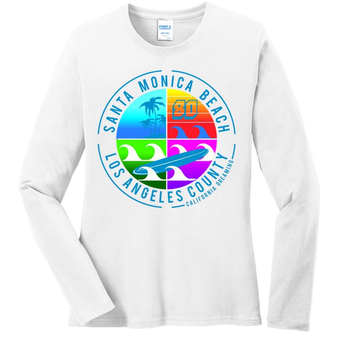 Retro Santa Monica Beach Ladies Long Sleeve Shirt