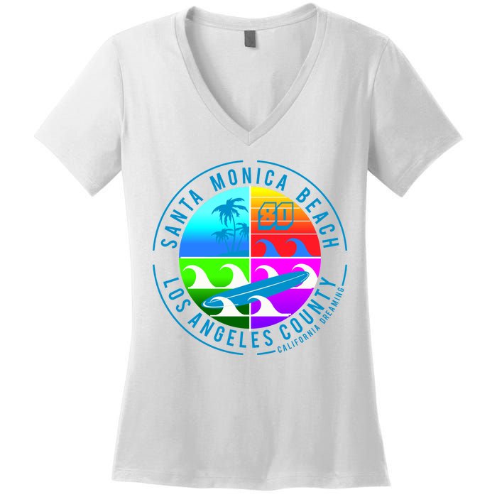 Retro Santa Monica Beach Women's V-Neck T-Shirt