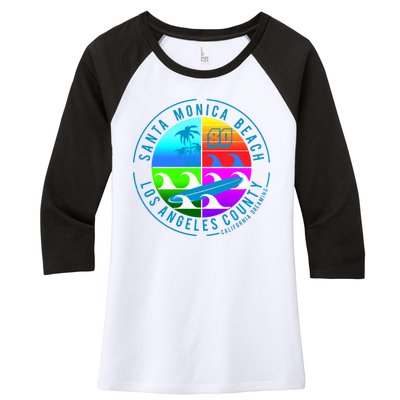 Retro Santa Monica Beach Women's Tri-Blend 3/4-Sleeve Raglan Shirt