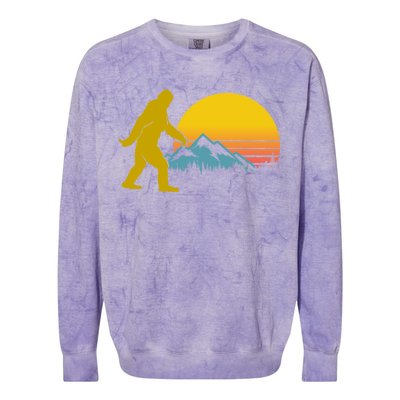 Retro Sasquatch Mountain Sunset Colorblast Crewneck Sweatshirt