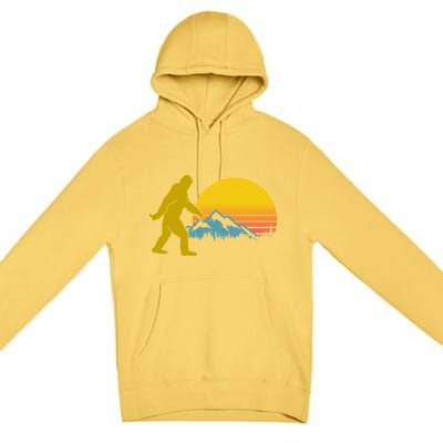 Retro Sasquatch Mountain Sunset Premium Pullover Hoodie