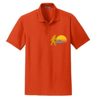 Retro Sasquatch Mountain Sunset Dry Zone Grid Polo