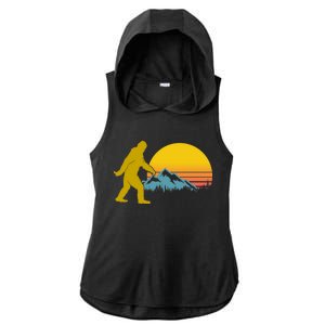 Retro Sasquatch Mountain Sunset Ladies PosiCharge Tri-Blend Wicking Draft Hoodie Tank