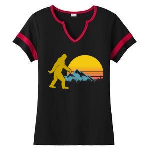 Retro Sasquatch Mountain Sunset Ladies Halftime Notch Neck Tee