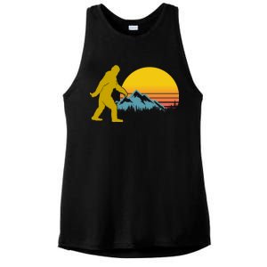 Retro Sasquatch Mountain Sunset Ladies PosiCharge Tri-Blend Wicking Tank