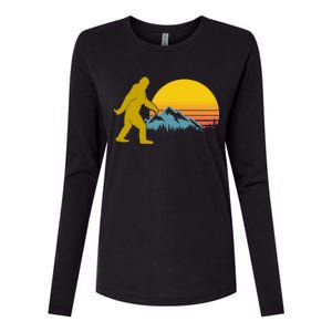 Retro Sasquatch Mountain Sunset Womens Cotton Relaxed Long Sleeve T-Shirt