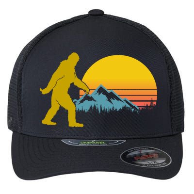 Retro Sasquatch Mountain Sunset Flexfit Unipanel Trucker Cap