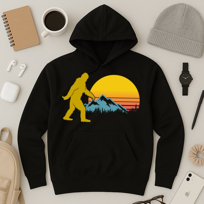 Retro Sasquatch Mountain Sunset Hoodie