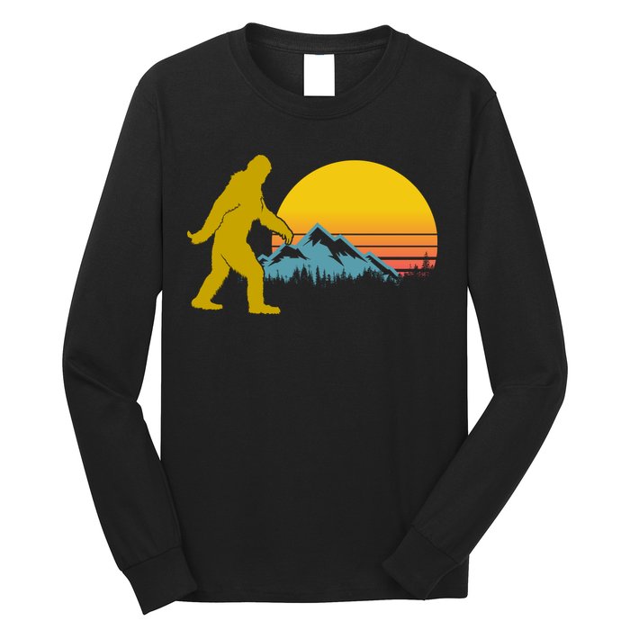 Retro Sasquatch Mountain Sunset Long Sleeve Shirt