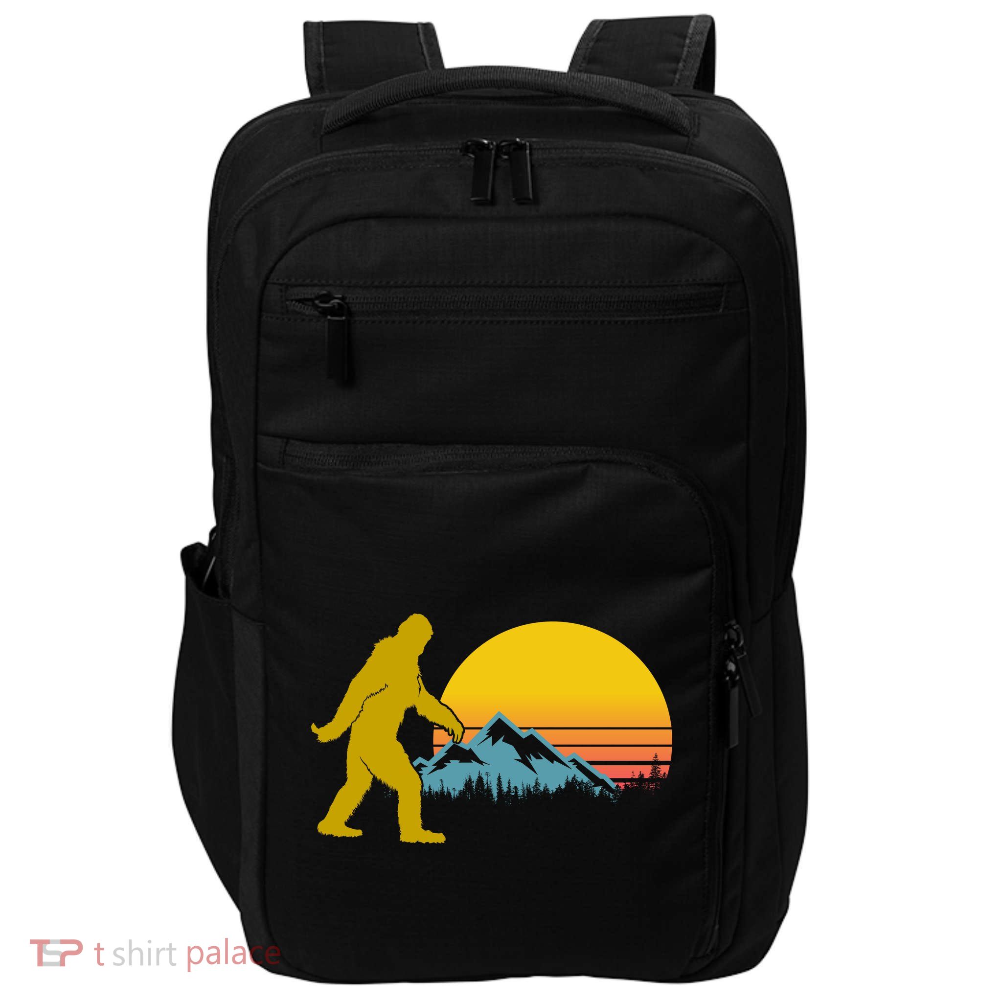 Retro Sasquatch Mountain Sunset Impact Tech Backpack
