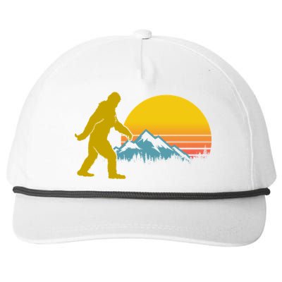 Retro Sasquatch Mountain Sunset Snapback Five-Panel Rope Hat