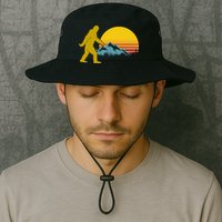 Retro Sasquatch Mountain Sunset Bucket Hat