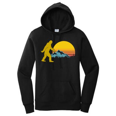 Retro Sasquatch Mountain Sunset Women's Pullover Hoodie