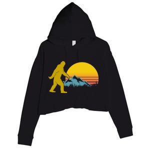 Retro Sasquatch Mountain Sunset Crop Fleece Hoodie