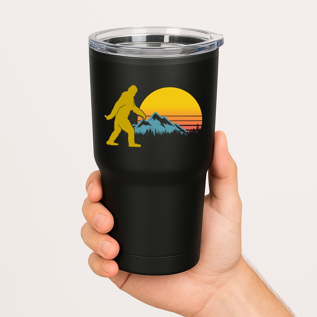 Retro Sasquatch Mountain Sunset Tumbler
