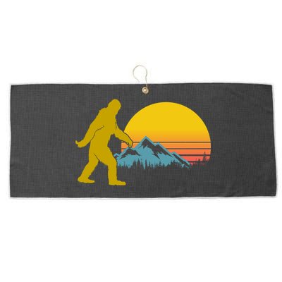 Retro Sasquatch Mountain Sunset Large Microfiber Waffle Golf Towel