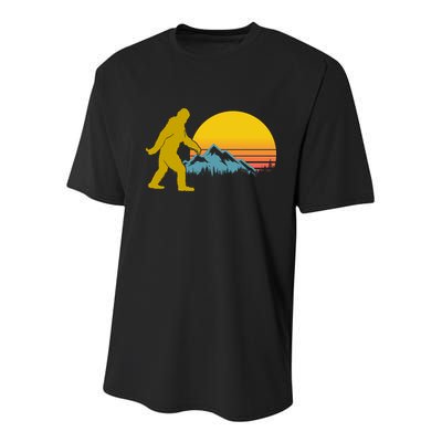 Retro Sasquatch Mountain Sunset Youth Performance Sprint T-Shirt