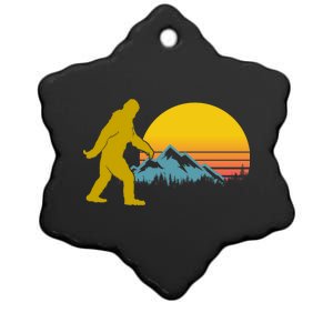 Retro Sasquatch Mountain Sunset Ceramic Star Ornament