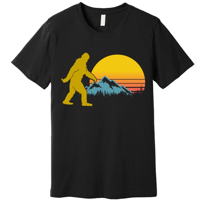 Retro Sasquatch Mountain Sunset Premium T-Shirt
