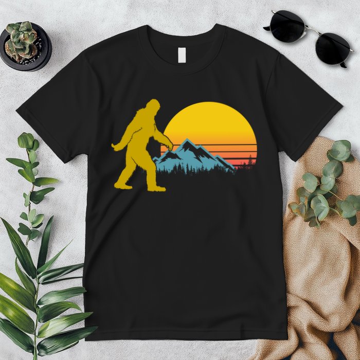 Retro Sasquatch Mountain Sunset Premium T-Shirt