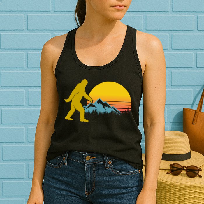 Retro Sasquatch Mountain Sunset Womens Tank Top