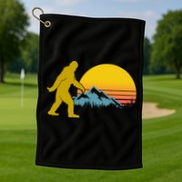 Retro Sasquatch Mountain Sunset Golf Towel