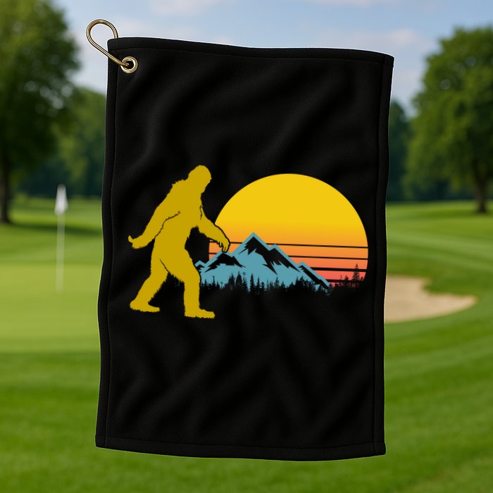 Retro Sasquatch Mountain Sunset Golf Towel