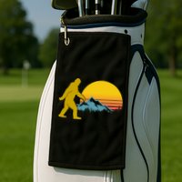 Retro Sasquatch Mountain Sunset Golf Towel
