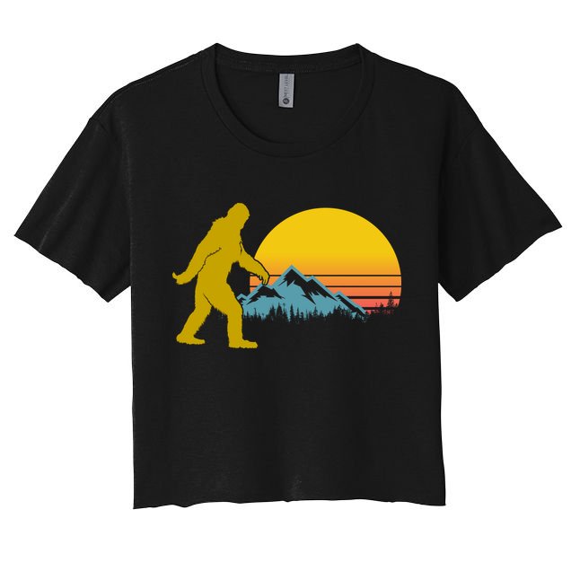 Retro Sasquatch Mountain Sunset Crop Top