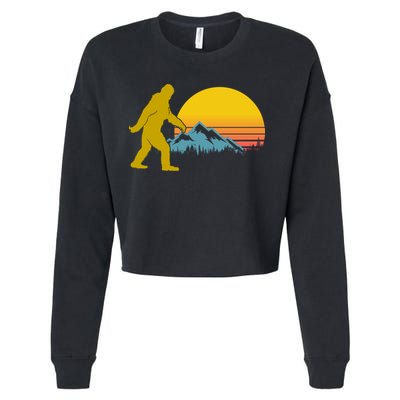 Retro Sasquatch Mountain Sunset Cropped Pullover Crew