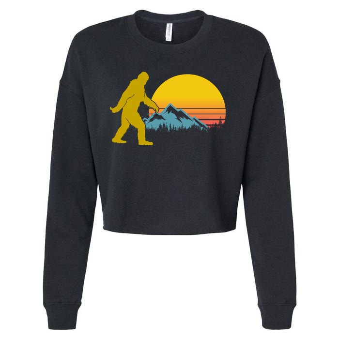 Retro Sasquatch Mountain Sunset Cropped Pullover Crew