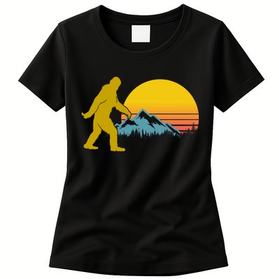 Retro Sasquatch Mountain Sunset Womens T-Shirt
