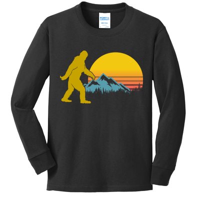 Retro Sasquatch Mountain Sunset Kids Long Sleeve Shirt