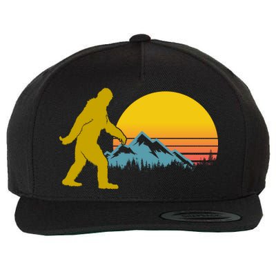 Retro Sasquatch Mountain Sunset Wool Snapback Cap