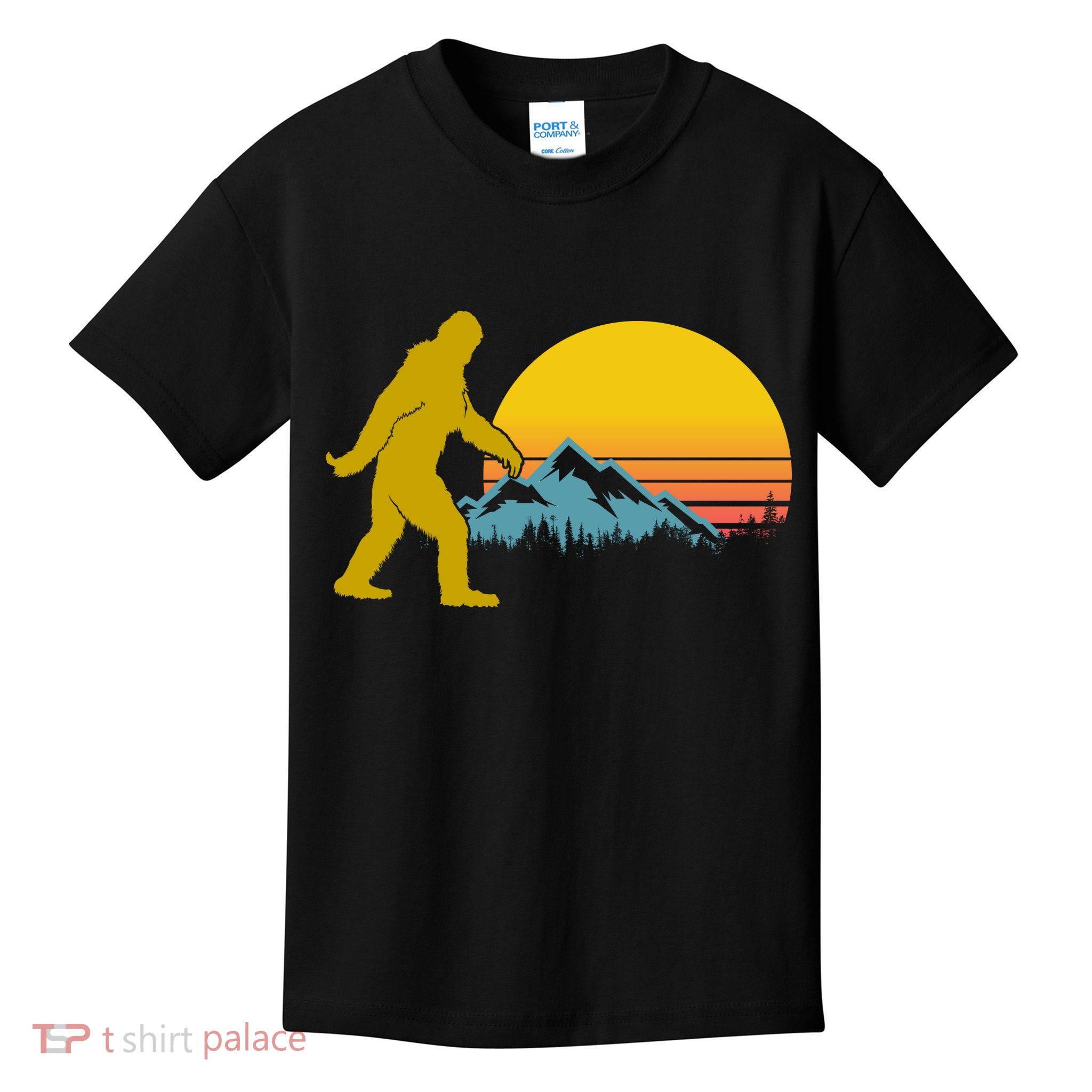 Retro Sasquatch Mountain Sunset Kids T-Shirt