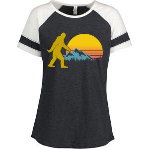 Retro Sasquatch Mountain Sunset Enza Ladies Jersey Colorblock Tee