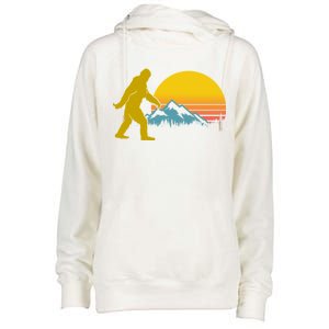 Retro Sasquatch Mountain Sunset Womens Funnel Neck Pullover Hood