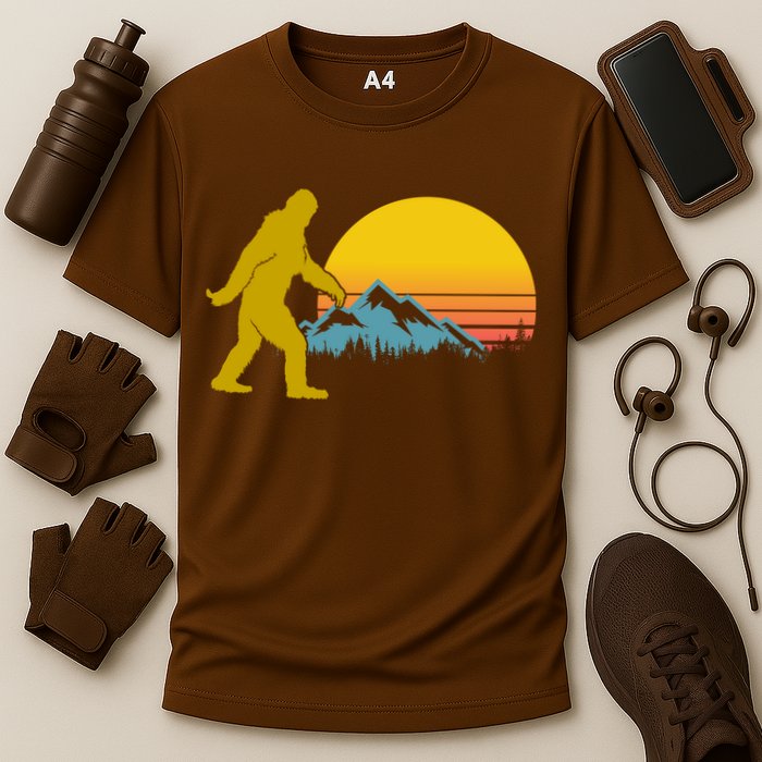 Retro Sasquatch Mountain Sunset Performance Shirt
