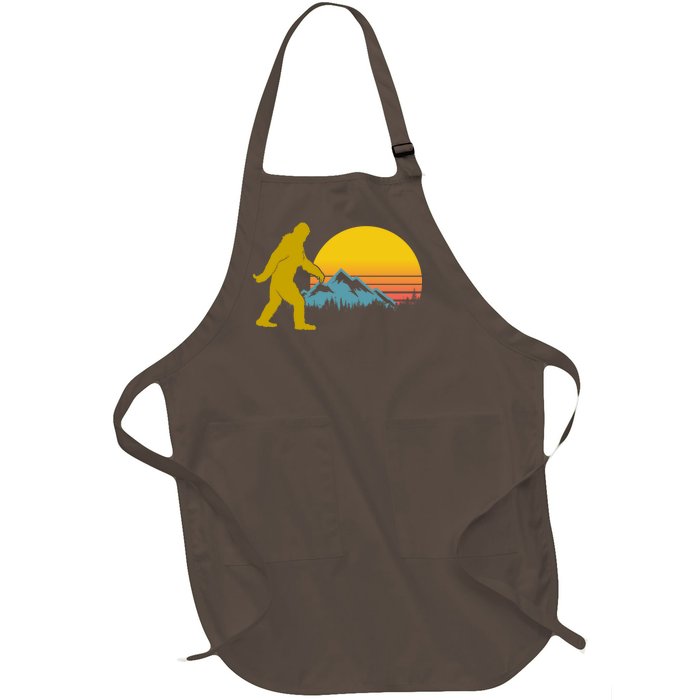 Retro Sasquatch Mountain Sunset Full-Length Apron With Pockets