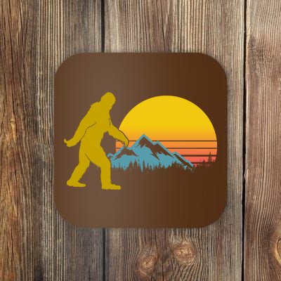 Retro Sasquatch Mountain Sunset Coaster