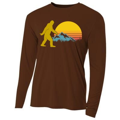 Retro Sasquatch Mountain Sunset Cooling Performance Long Sleeve Crew