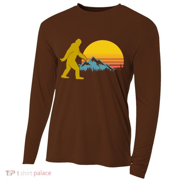 Retro Sasquatch Mountain Sunset Cooling Performance Long Sleeve Crew
