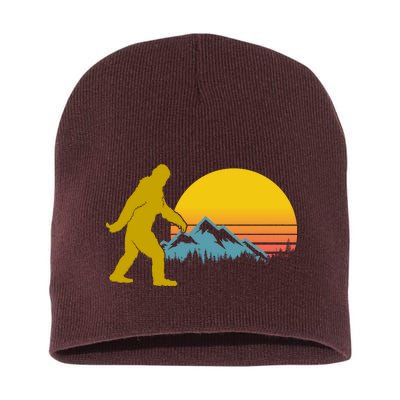 Retro Sasquatch Mountain Sunset Short Acrylic Beanie