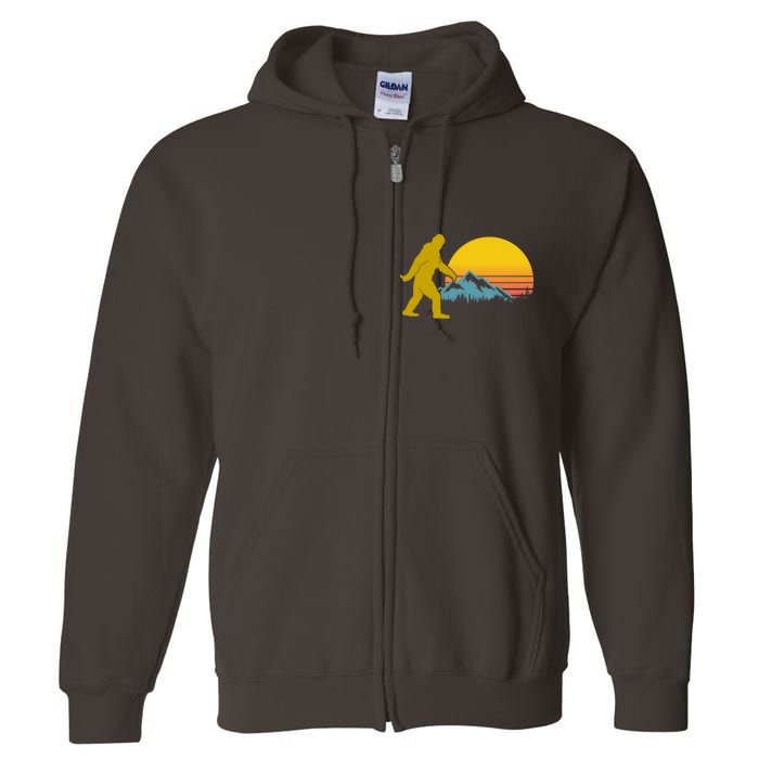 Retro Sasquatch Mountain Sunset Full Zip Hoodie