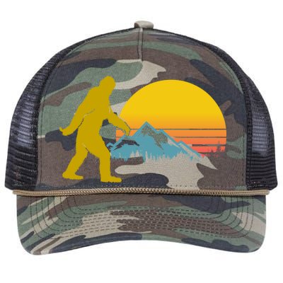 Retro Sasquatch Mountain Sunset Retro Rope Trucker Hat Cap