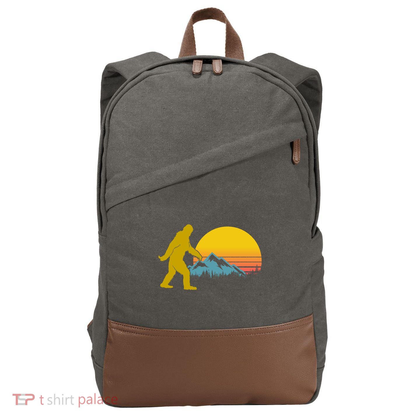 Retro Sasquatch Mountain Sunset Cotton Canvas Backpack